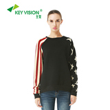keyvision主觉欧美范时尚女装休闲拼色长袖t恤纯棉打底女式上衣潮