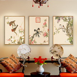 现代新中式客厅装饰画花鸟国画卧室餐厅走廊壁画三联沙发背景挂画