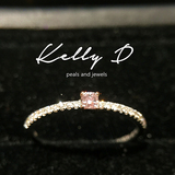 KellyD珠宝订制 9分天然垫型粉钻18k白金钻石镶嵌戒指小清新款
