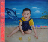 手绘油画 定制儿童写真海景画 照片转油画 个性肖像生日礼物挂画