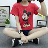 2016新款夏装韩版卡通米奇图案短袖女t恤 大码上衣胖MM闺蜜姐妹装