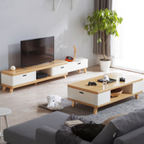 北欧风格多功能储物茶几可伸缩电视柜现代简约小户型客厅成套家具