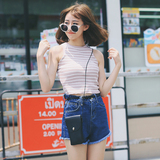 2016夏季韩版针织条纹背心女修身性感圆领套头打底衫短款无袖上衣