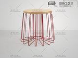 设计师现代个性创意圆凳 小凳子 loft铁艺实木矮凳角凳装饰椅子