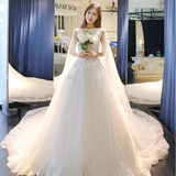 新款婚纱礼服新娘结婚婚礼一字肩拖尾修身韩式影楼定制齐地蓬蓬裙