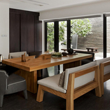 美式实木餐桌椅组合复古长方形咖啡厅桌椅会议桌酒店餐桌沙发椅