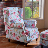 卡兰资老虎椅美式单人沙发布艺高背椅客厅卧室书房沙发椅凳可定制