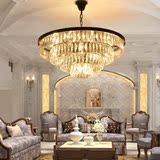 美式水晶吊灯圆形复古大气铁艺简约欧式酒店工程会所客厅黑色餐厅