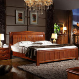 实木床1.8米/1.5m双人床家具储物床橡木床中式现代简约卧室高箱床