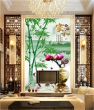 3D九鱼图过道玄关墙纸中式家和竹子走廊背景壁画花瓶山水整张壁纸