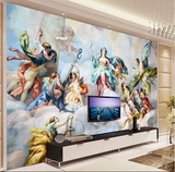 欧式天使电视背景墙纸3D艺术油画客厅卧室无纺布壁画酒店壁纸墙布