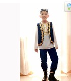 新款少数民族服装表演新疆男童维吾尔族演出服儿童舞蹈服黑蓝套装