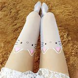 女性感日本日系黑白小猫拼接丝袜连裤袜假高筒大腿袜甜美长筒袜子