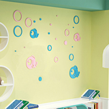 创意泡泡鱼3D立体墙贴客厅儿童房幼儿园背景墙木质可移除温馨装饰