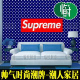 SUP美国supreme红蓝白圆点电视背景沙发背景自粘壁画墙贴纹理墙纸