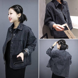 2016春装新款黑色牛仔外套女学生韩版宽松显瘦BF风夹克长袖上衣潮