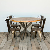 李老头大美式圆桌 实木工业风餐馆餐厅圆形餐桌做旧铁艺复古圆桌