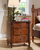 美式实木床头柜 欧式桦木床头柜现代简约 胡桃储物柜三斗柜