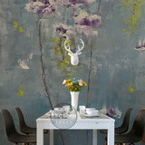 欧式复古花卉抽象油画墙纸 酒店餐厅背景墙壁纸 定制艺术手绘壁画