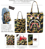 日本杂志附录 棉便携创意帆布单肩包大号折叠定做 迷彩鲨鱼购物袋