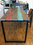 美式风格简约铁艺实木电脑桌子彩色t条咖啡长桌家用复古做旧茶几