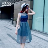 2016夏季新款女装韩版高腰修身显瘦气质蓬蓬背心裙子连衣裙中长款