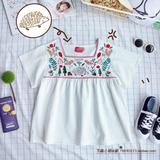 特价新款衬衫女短袖宽松日系园丁系列白色插画刺绣可爱棉麻娃娃衫