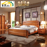 中式实木床 简约现代双人床1.5米1.8米高箱储物床婚床卧室家具 床