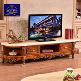 欧式大理石电视柜 实木弧形客厅柜子 美式深色橡木仿古色地柜