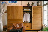 日式全实木橡木衣柜衣橱北欧双开门移门百叶门衣柜收纳储物衣柜
