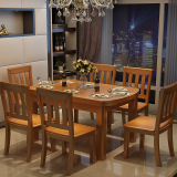 天成博源现代简约实木伸缩折叠餐桌餐椅组合餐厅6人吃饭圆形桌子