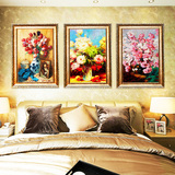 美式餐厅装饰画现代简约花卉油画实木框卧室墙壁画客厅挂画单幅