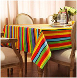 彩虹糖果色条纹加厚布艺桌布复古全棉帆布茶几布彩色方形台布定做