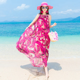 夏天雪纺印花连衣裙渐变沙滩裙胖mm显瘦海边度假波西米亚长裙