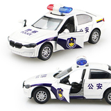 儿童警车玩具车仿真宝马公安车合金模型男孩小汽车警察车回力声光