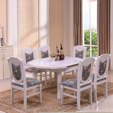 伸缩餐桌家庭圆形餐桌钢化玻璃推拉餐桌欧式餐桌椅组合长方形