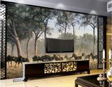 欧式壁纸艺术3d墙纸大型壁画草原斑马群风景油画电视背景墙壁画