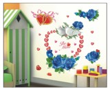 包邮蓝色爱心玫瑰花可移除浪漫婚房卧室床头墙贴纸客厅电视墙背景