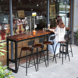 美式铁艺实木吧台桌家用咖啡厅酒吧靠墙吧台高脚桌星巴克桌椅定制