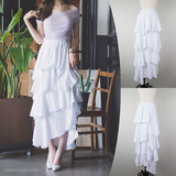 蛋糕裙子女2016韩版新款修身高腰显瘦白色棉麻半身裙夏季优雅长裙