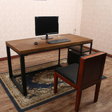 简约现代钢木台式电脑桌简易实木办公桌复古做旧家用书桌带主机托
