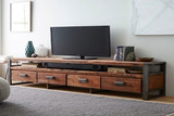 美式复古铁艺电视柜实木抽屉电视桌搁板层架展示柜收纳柜长柜子