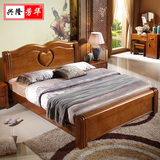 现代中式实木床1.8米1.5经济型橡胶木储物高箱木头床婚床大床雕花