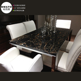 天然黑金花大理石餐桌 灰白洞石家具 简约现代欧式石材餐台椅组合