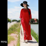 x462/ML阿元作品原创设计师女装2016夏新款大红中袖连衣裙