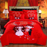 结婚用四件套纯棉被套床单枕套全棉婚庆大红床上用品1.8床2.0床