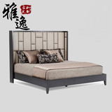新中式实木双人床现代简约中式布艺床酒店样板房水曲柳定制家具