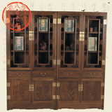 红木家具 鸡翅木中式书柜带门实木雕花书柜简易书架收纳柜储物柜