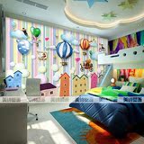手绘气球船可爱卡通建筑壁纸儿童卧室幼儿园背景墙纸大型装饰壁画
