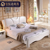 床 简约真皮双人床1.8米 中式实木床橡木高箱储物床全实木床婚床